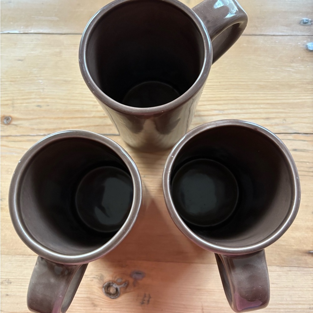 3 Pottery Barn Studio Coffee Mugs Cocoa Pattern 14oz Brown Latte - Picture 7 of 7